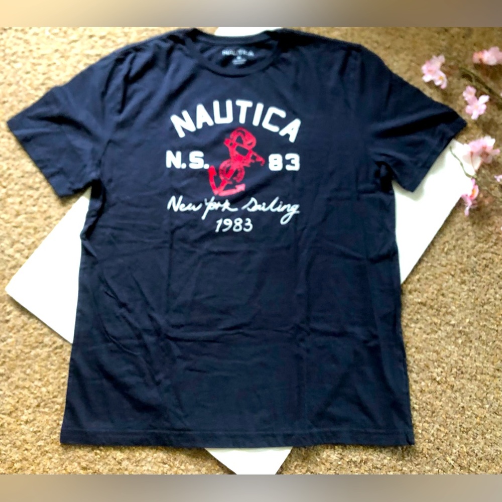 Nautica Mens Navy Blue Cotton T-Shirt